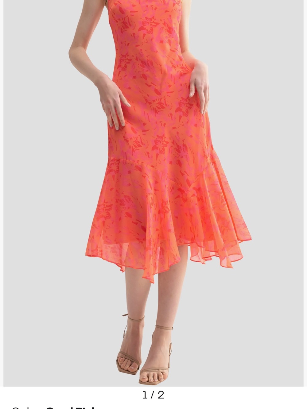 All in Favor Coral and Pink Floral Midi Dress